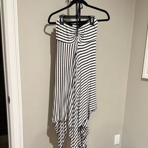 Red Haute Asymmetrical Black and White Striped Skirt